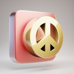 Peace icon. Golden Peace symbol on red matte gold plate.