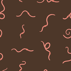 Seamless pattern with worms in soil. Pink earthworms in soil. Worms for vermicomposting. Farming and agriculture