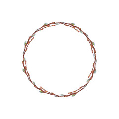 Minimalistic spring wreath of willow twigs with fluffy catkins. Realistic drawing. Round delicate Easter or wedding rustic frame. Watercolor hand painted isolated arrangement.  © Na.Ko.