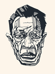 Male cartoon portrait, sketch style. Hand drawn design element. Vector illustration