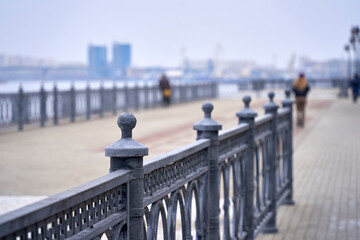 embankment of the city of Astrakhan in the haze