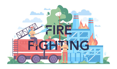 Fire fighting typographic header. Professional fire brigade firhting