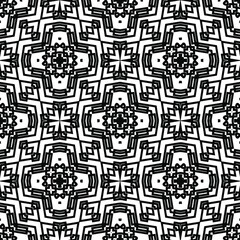 Geometric vector pattern with triangular elements. Seamless abstract ornament for wallpapers and backgrounds. Black and white colors.