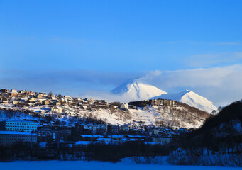 View of Petropavlovsk- Kamchatsky and Avachinsky volcano