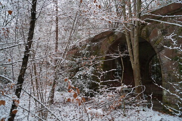 Ruine Aquädukt Wald Winter Schnee