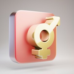 Transgender icon. Golden Transgender symbol on red matte gold plate.
