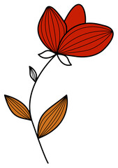 Flower in brown-gold shades in doodle line style. The element is isolated, on a white background. Applicable for icons, backgrounds, signs, symbols.