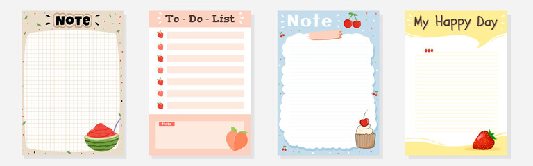 Set of writing paper. Planner and to do list. Notebook page template vector illustration flat design.