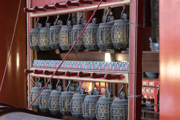 Beijing, 02/2019. Prayer wheels. This is a temple dedicated to Confucius, in Beijing, it is the...