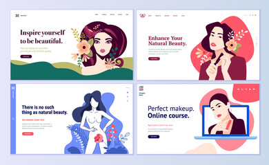 Web page design templates set for beauty, cosmetics, makeup, natural products, healthy life. Modern flat design vector illustration concepts for website and mobile website development. 