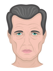 Illustration of the face of an elderly man with blue eyes 