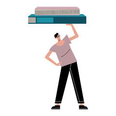 young man lifting books character