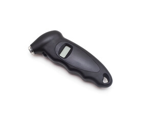 Electronic device for measuring the pressure in the tires of a car on a white background, isolate....