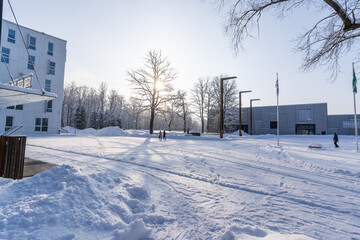 Concert hall in Estonia. Winter landscape.