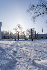 Concert hall in Estonia. Winter landscape.