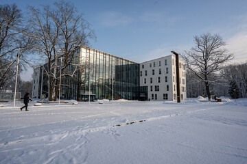 Fototapeta na wymiar Concert hall in Estonia. Winter landscape.