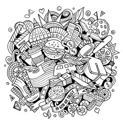 USA hand drawn cartoon doodle illustration.