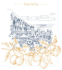 Summer holiday card. Illustration  of mediterranean landscape
