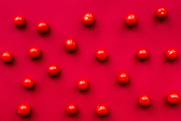 romantic dinner in red color with cherry top view pattern