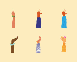 bundle of six diversity people hands humans up