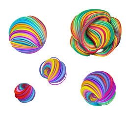 Fototapeta na wymiar 3d render, abstract colorful balls set, tangled strings, clip art isolated on white background