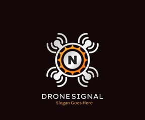 Drone Wireless Signal Letter N logo Icon, Abstract Technology Drone Service and Wireless Vector Design Concept