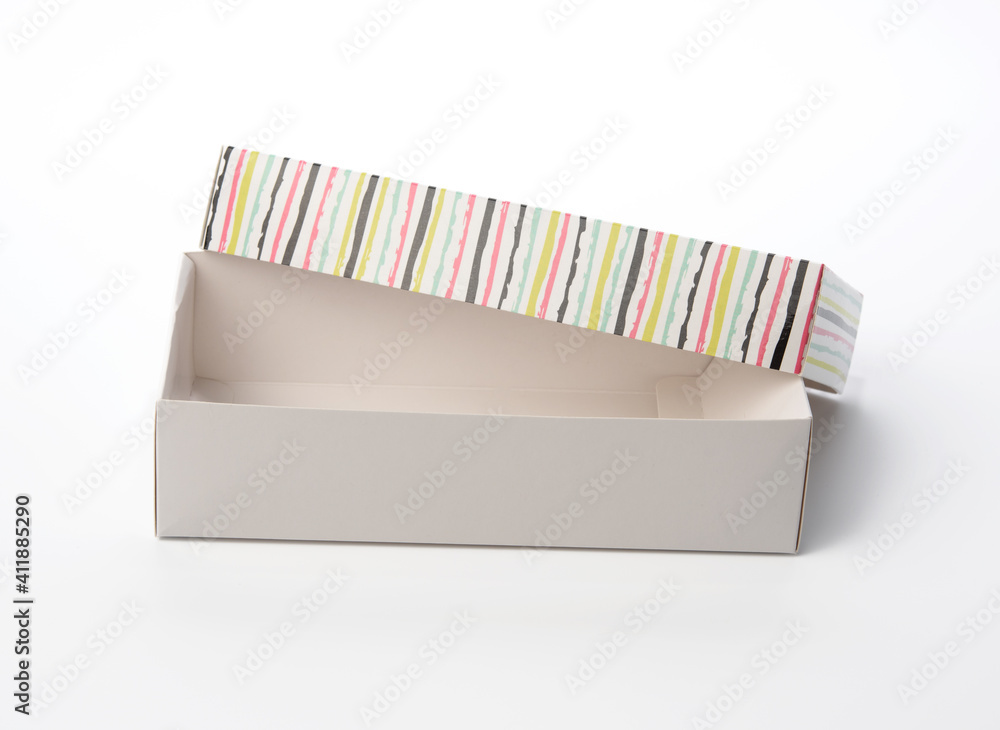 Poster open rectangular cardboard blank box on a white background