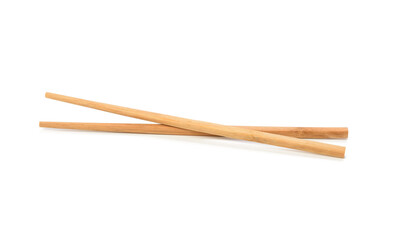 pair of wooden chopsticks isolated on white background