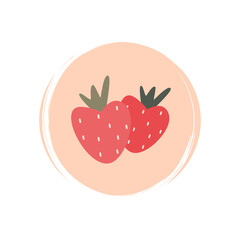 Cute stawberries icon vector, illustration on circle with brush texture, for social media story and highlights
