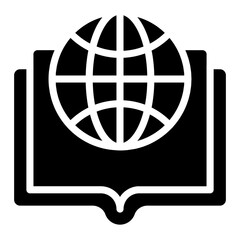 Globe with book, global study icon