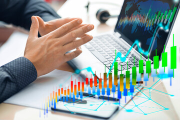 E-business concept - Analytics online. Stock and securities markets concept. Internet business.