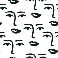 Contemporary seamless pattern. Abstract art print, repeated Matisse inspired face. Vector illustration