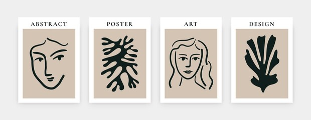 Contemporary art print set. Abstract posters Matisse inspired shapes for decoration. Vector illustration