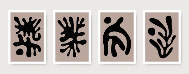 Abstract organic shape posters. Contemporary Matisse inspired cover set minimalist style. Modern vector illustration