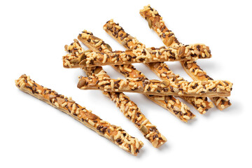 Baked crunchy cheese sticks with seeds as snack