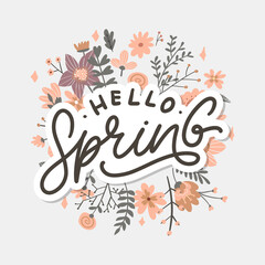 Hello Spring Flowers Text Background Frame lettering slogan