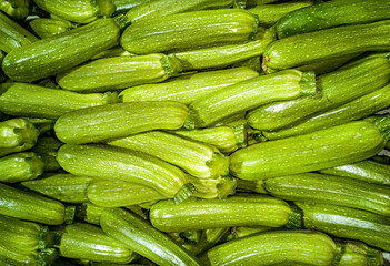 Pile of fresh green marrow on Mediterranean market
