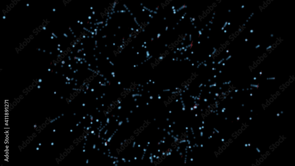 Poster isolated black background. abstract festive fireworks and the flight of particles leaving a small fo