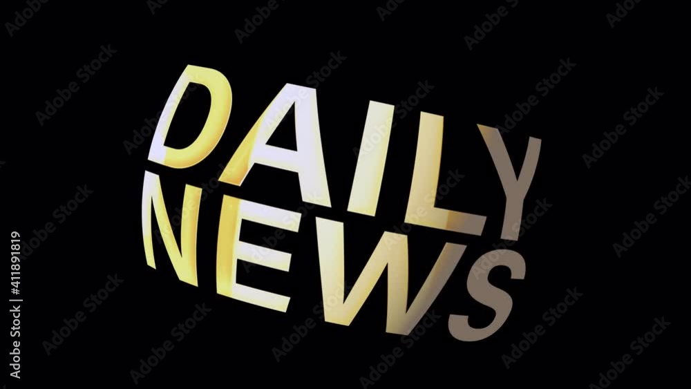 Poster 4k 3d daily news gold light text loop rotating animation effect element. daily news headline sign mo
