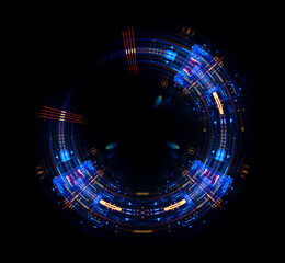 Vivid abstract background. Beautiful design of rotation frame.  .Mystical portal. Bright sphere lens. Rotating lines. Glow ring. .Magic neon ball. Led blurred swirl. Spiral glint lines.