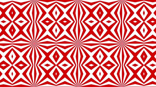 Geometric moving red psychedelic pattern, striped seamless looping background with zig zag and rhombus, trendy elegant ornament