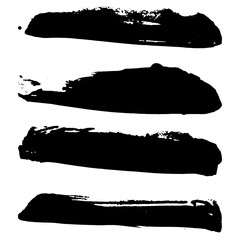 Black brush strokes set backgrounds. Artistic lines grunge collection. Set of black grungy hand painted brush strokes isolated on white. Abstract ink texture, design elements.