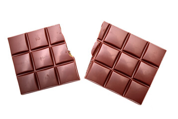 Two chocolate bars on white background.