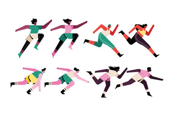 Fototapeta na wymiar bundle of eight runners characters