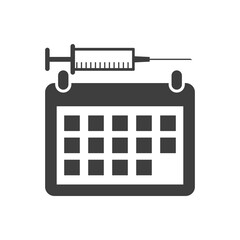Vector illustration of calendar and syringe with vaccine on white background