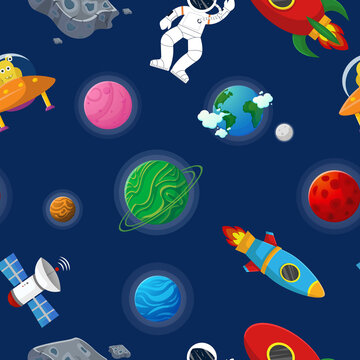 Galaxy seamless pattern design. Astronaut with
