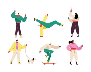 group of six persons wearing medical masks