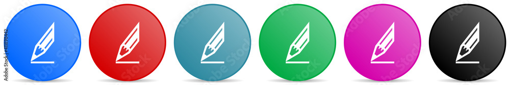 Fototapete pencil vector icons, set of circle gradient buttons in 6 colors options for webdesign and mobile app
