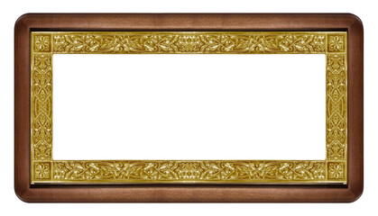 Panoramic wooden frame for paintings, mirrors or photo isolated on white background. Design element with clipping path