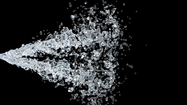 Water Splash with droplets on black background with alpha mask. 3d illustration.